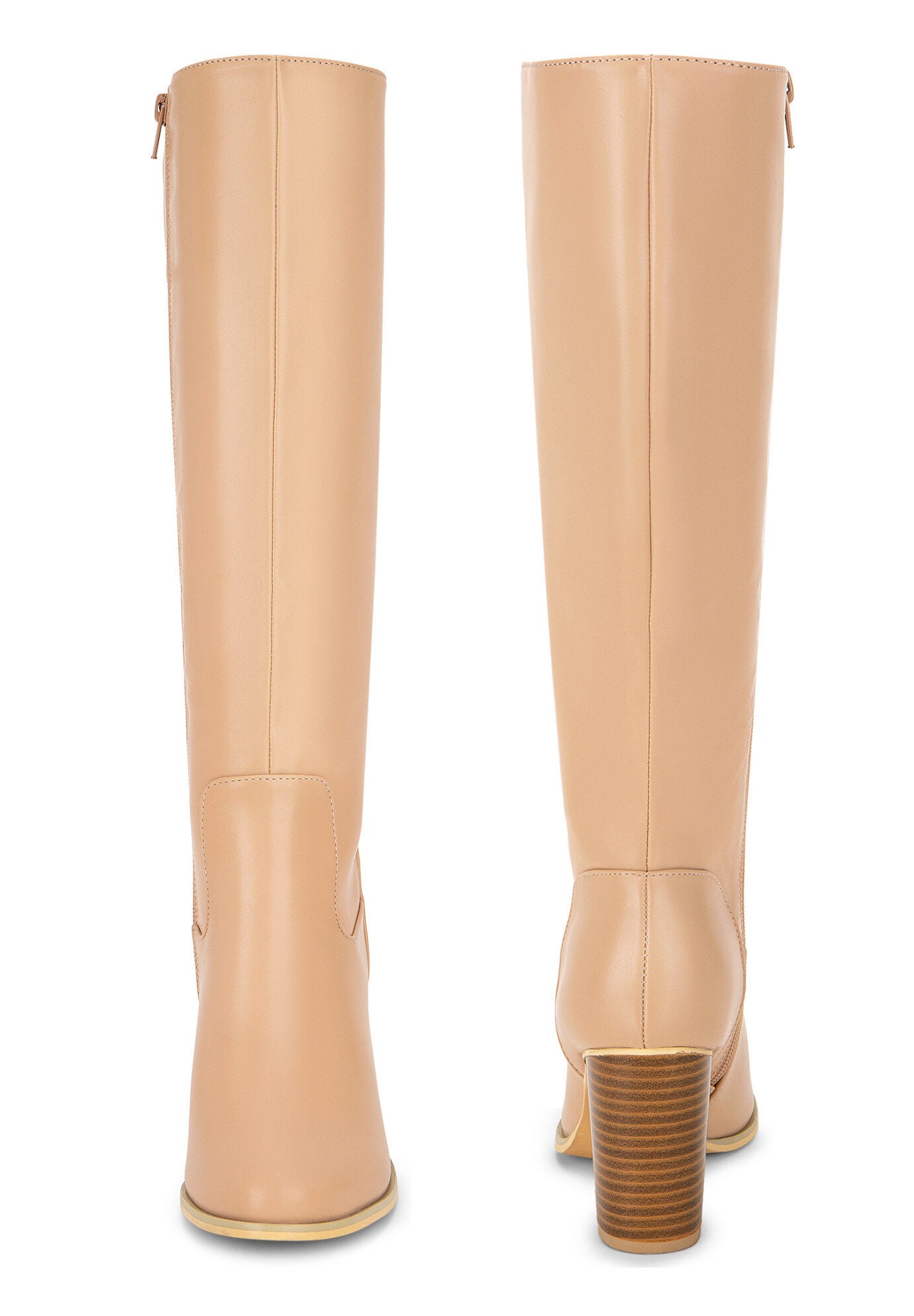 Knee High Boots Round Toe Chunky Block Heels Boot, Nude / Peach, alternate image number 1