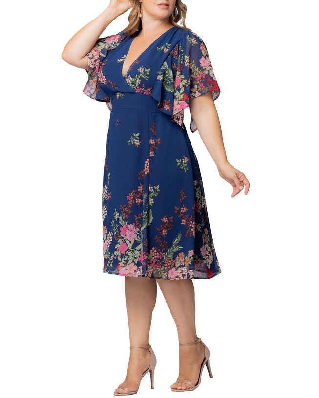 Breezy Border Print Cocktail Dress, TWILIGHT GARDEN BORDER / Royal Blue, alternate image number null