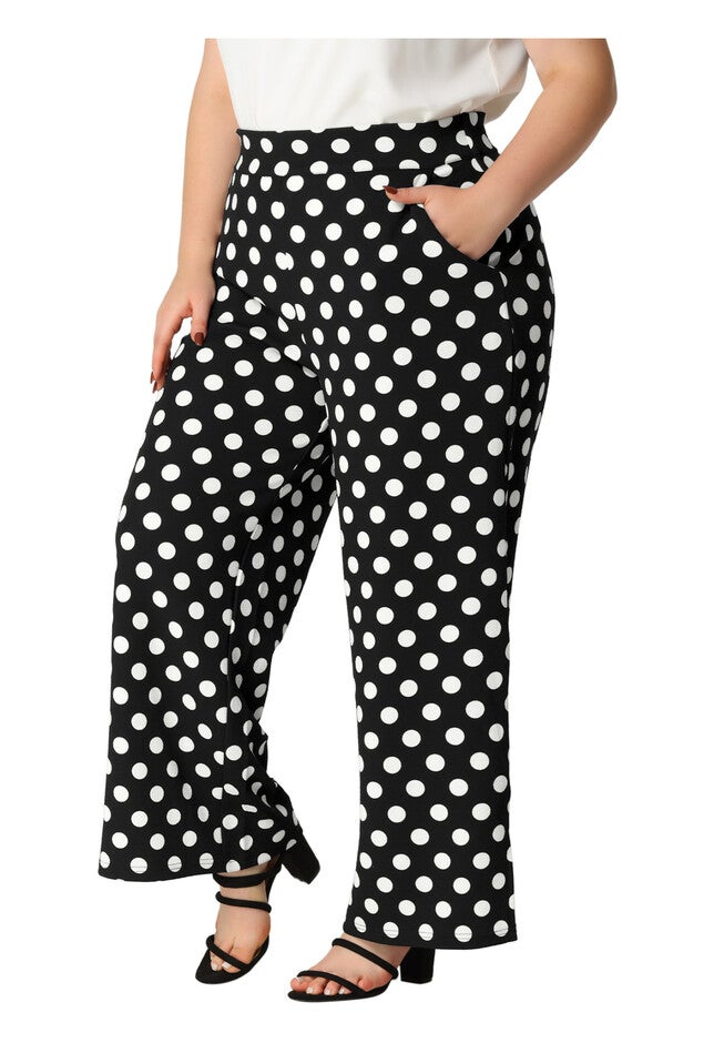 POLKA DOTS ELASTIC WAIST WIDE LEG OVERSIZE PALAZZO PANTS, Black / Black, alternate image number 1