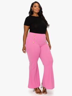 RUTH HIGH WAISTED FLARE PANTS, Bubble Gum / Pink, alternate image number 2