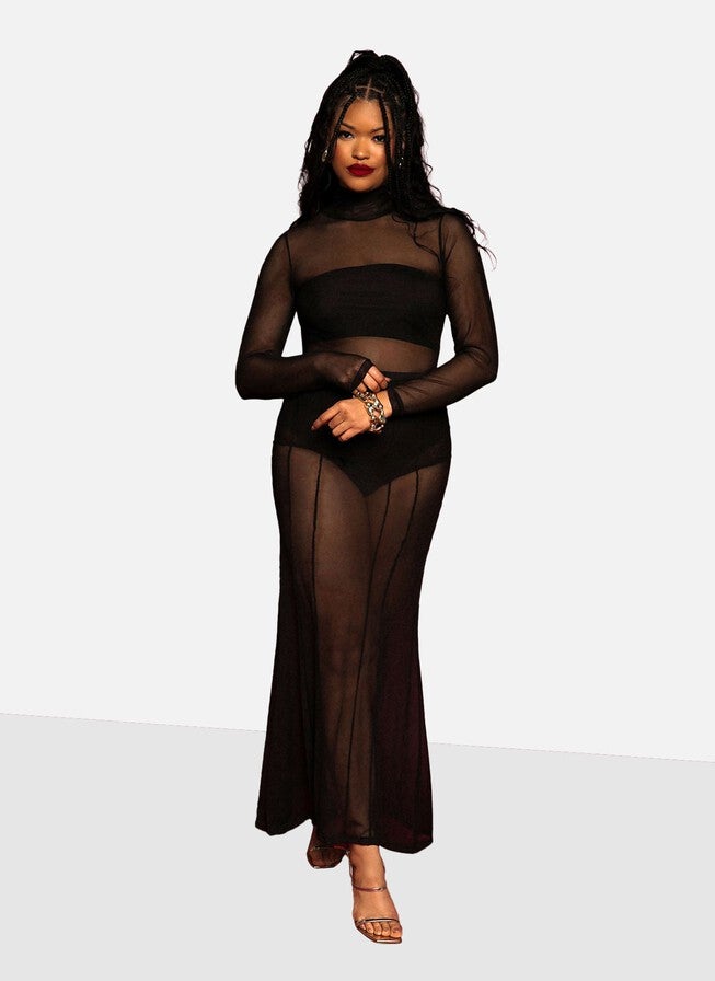 Virginia Mesh Bodysuit with Bralette, Black / Black, alternate image number 1