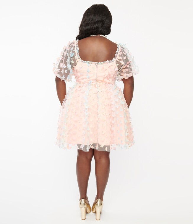Unique Vintage 1950s Pastel Rainbow Butterfly Babydoll Dress, , alternate image number 6