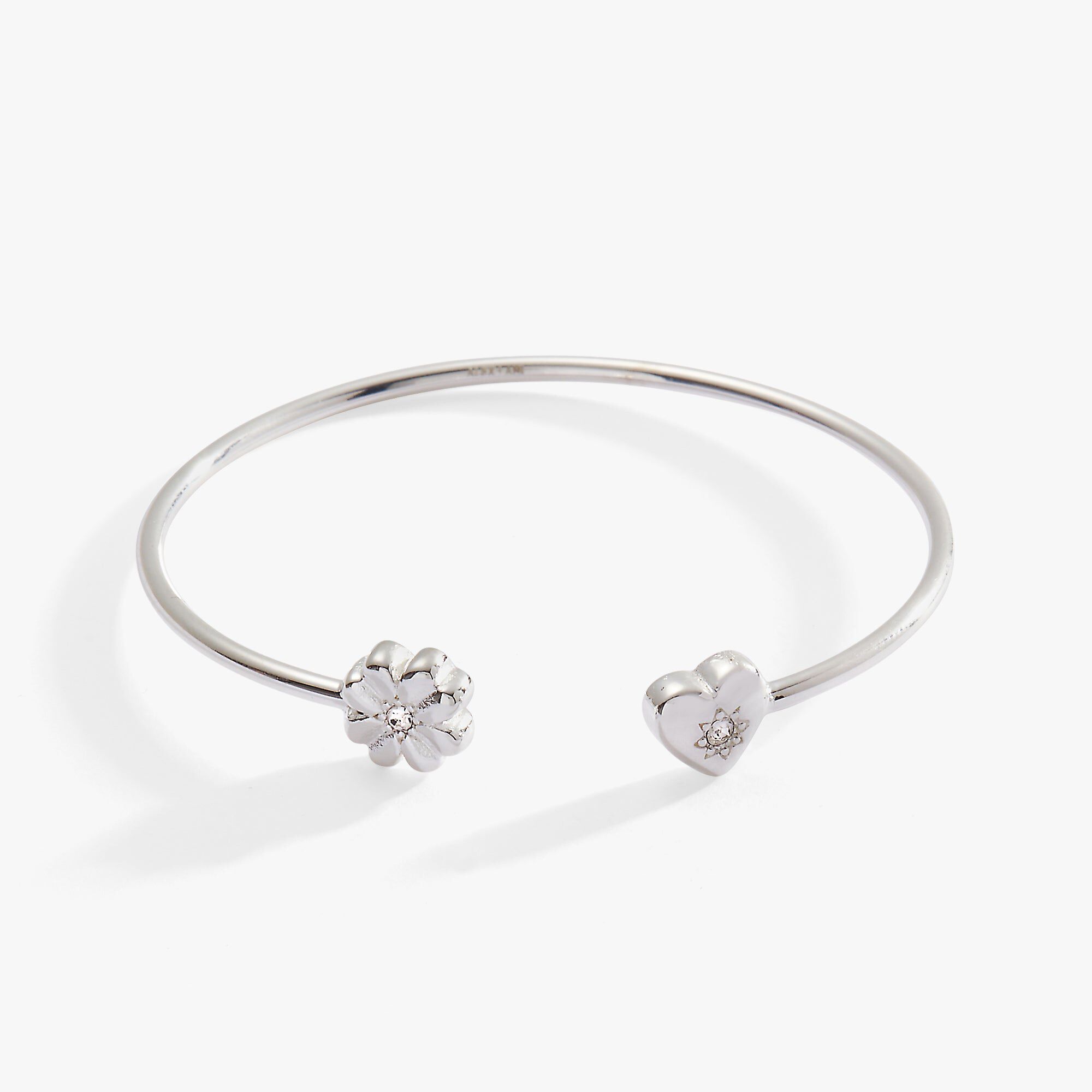Love & Luck Heart and Clover Flex Cuff, Silver / Silver, hi-res image number 0