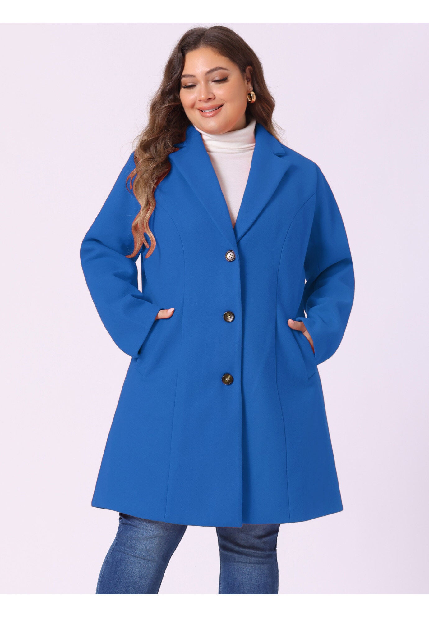 SINGLE BREASTED NOTCHED LAPEL LONG WINTER COAT, Royal Blue / Royal Blue, alternate image number 1