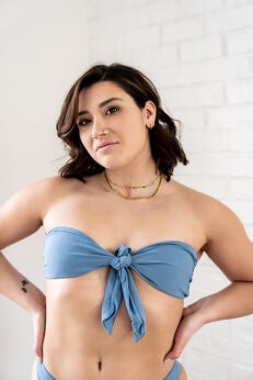 Ribbed Front Knot Bandeau Bikini Top