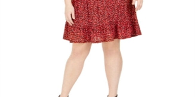 Michael Kors Women's Plus Size Printed Ruffle Trim Dress Red Size 1X, , alternate image number 5