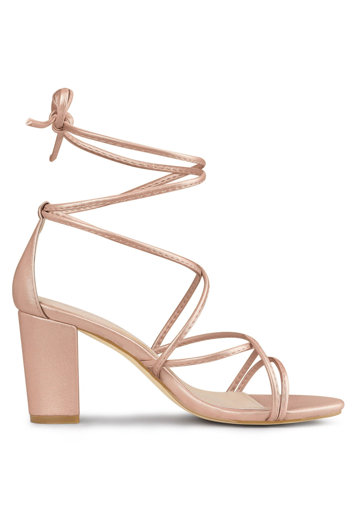 Strappy Lace Up Chunky Heeled Heels Sandals, Rose Gold / Gold, hi-res image number 0