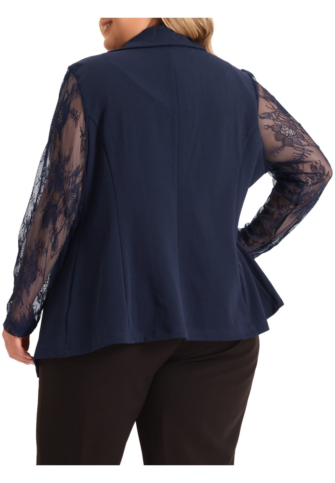 NOTCH LAPEL LACE FRONT BLAZER JACKET, Navy Blue / Navy, alternate image number 3