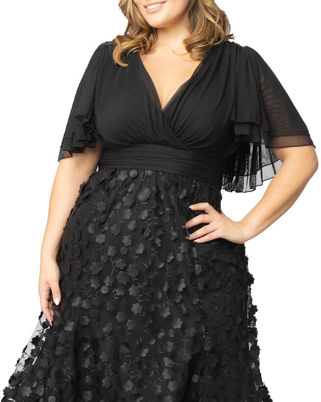 Pretty Petals Mesh Cocktail Dress, ONYX BLOSSOMS / Black, alternate image number 2