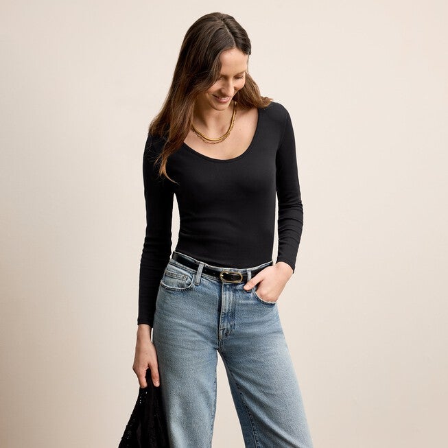 Marcia Layering T-Shirt - Ribbed Pima Cotton, Black / Black, alternate image number 2