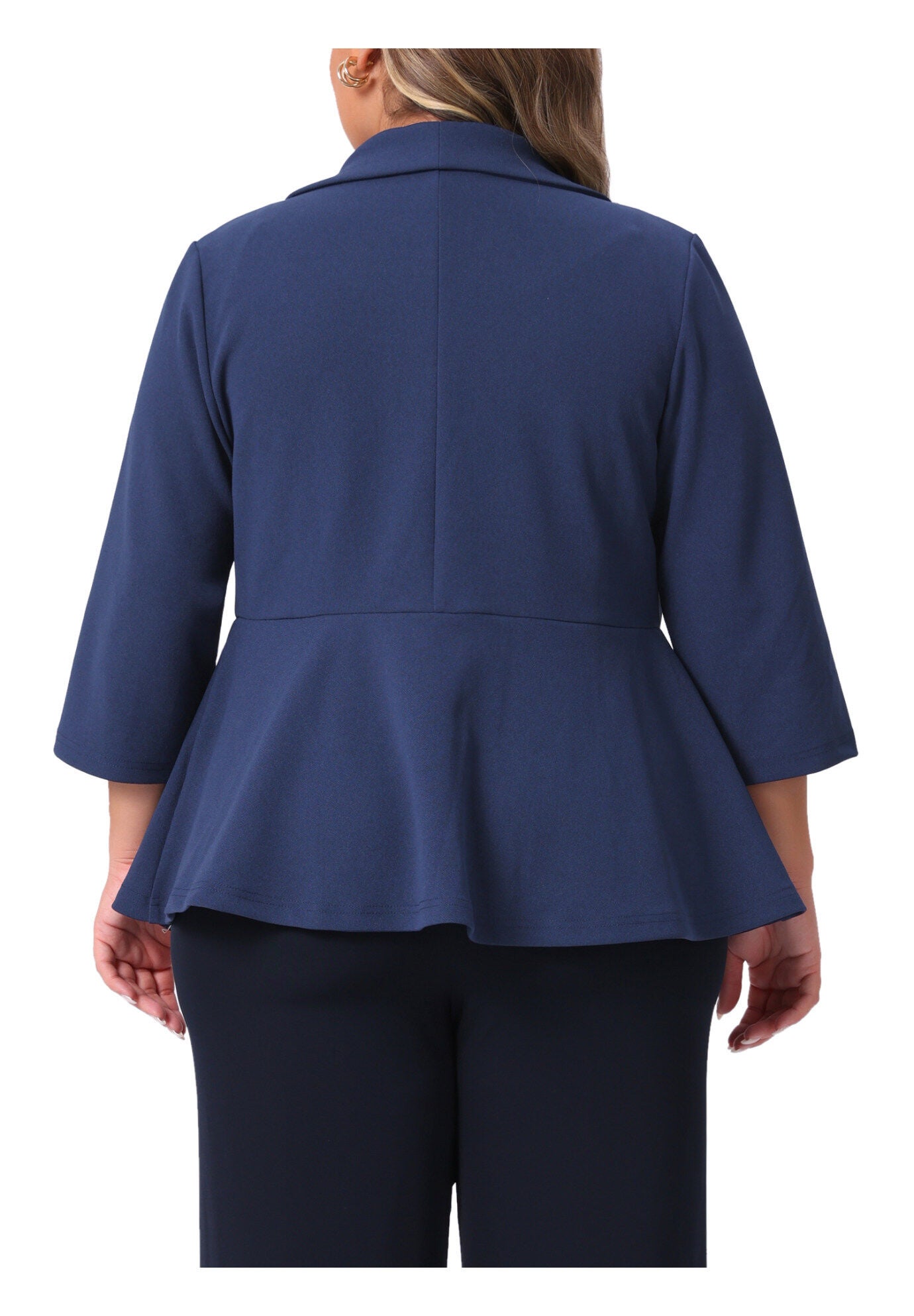 3/4 Sleeve Peplum Lapel Work Cardigan Blazer, Navy Blue / Navy, alternate image number 3