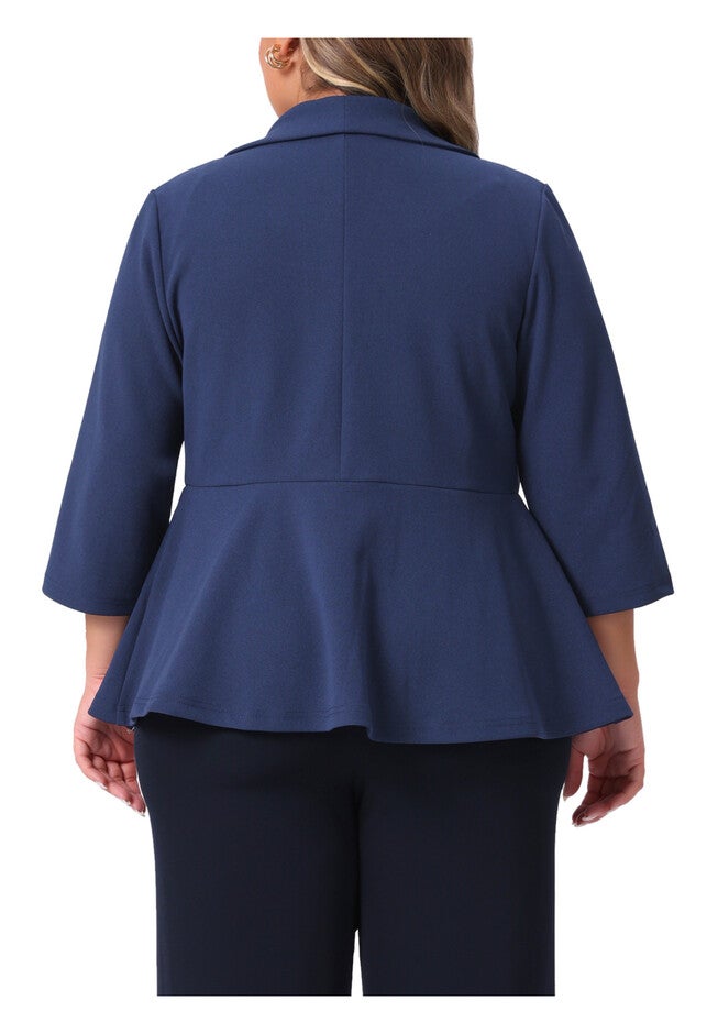 3/4 Sleeve Peplum Lapel Work Cardigan Blazer, Navy Blue / Navy, alternate image number 3