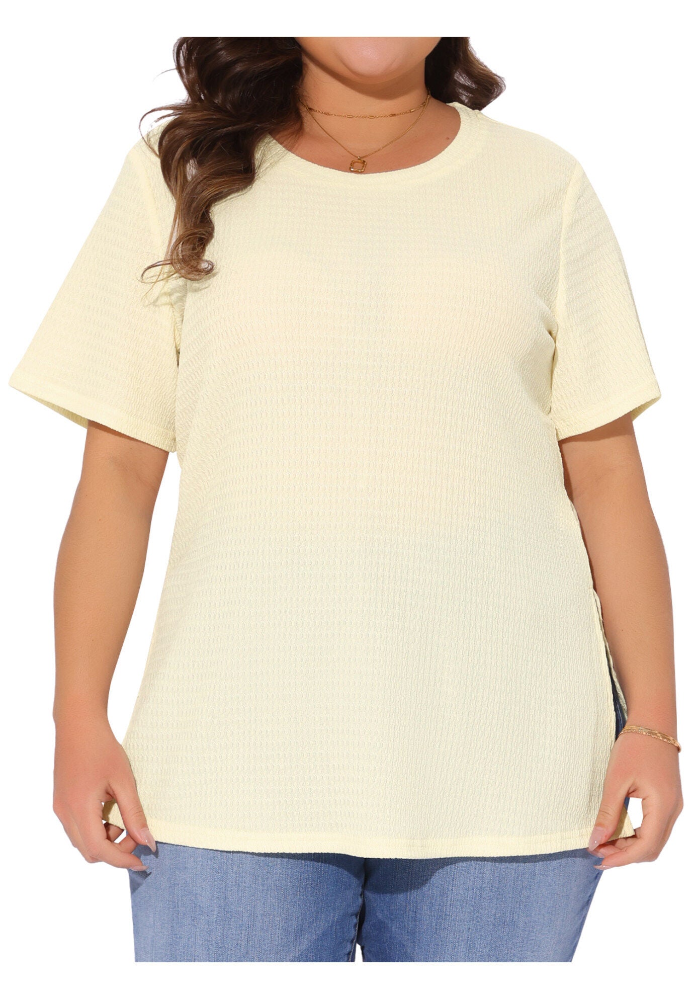 Short Sleeve Side Split T-Shirt Tee, Beige / Beige, alternate image number 2