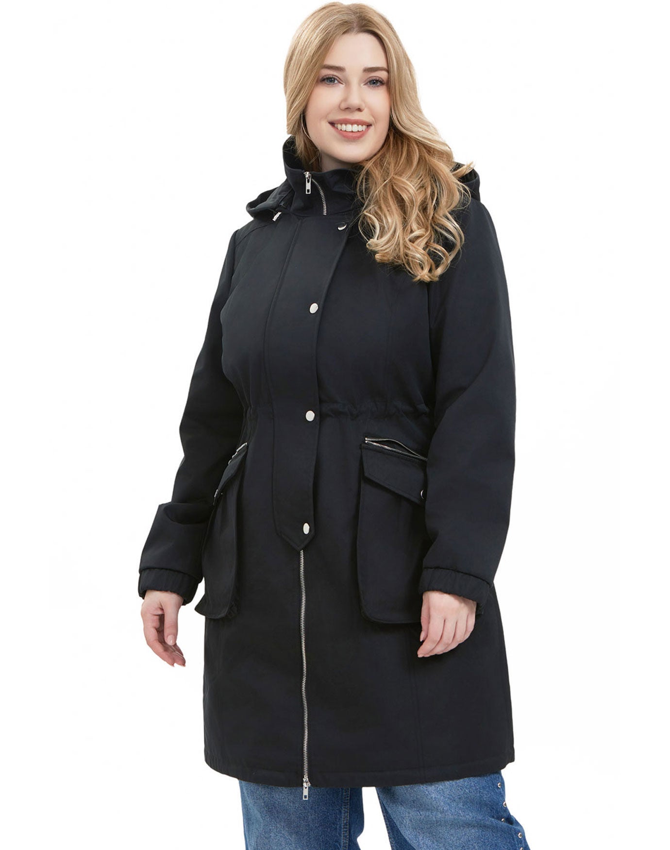 Hooded A-Line Raincoat, Black, alternate image number 4