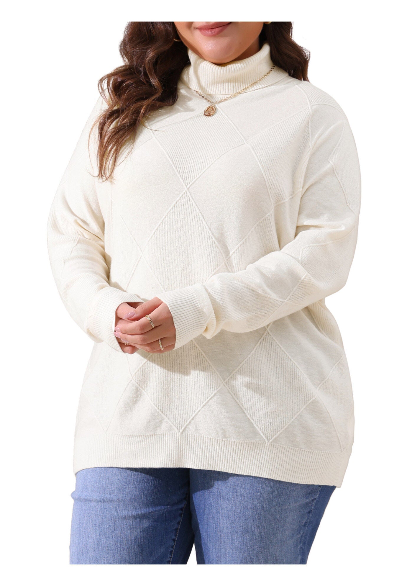 Lightweight Long Sleeve Turtleneck Pullover Sweater, Cream White / Cream, alternate image number 1