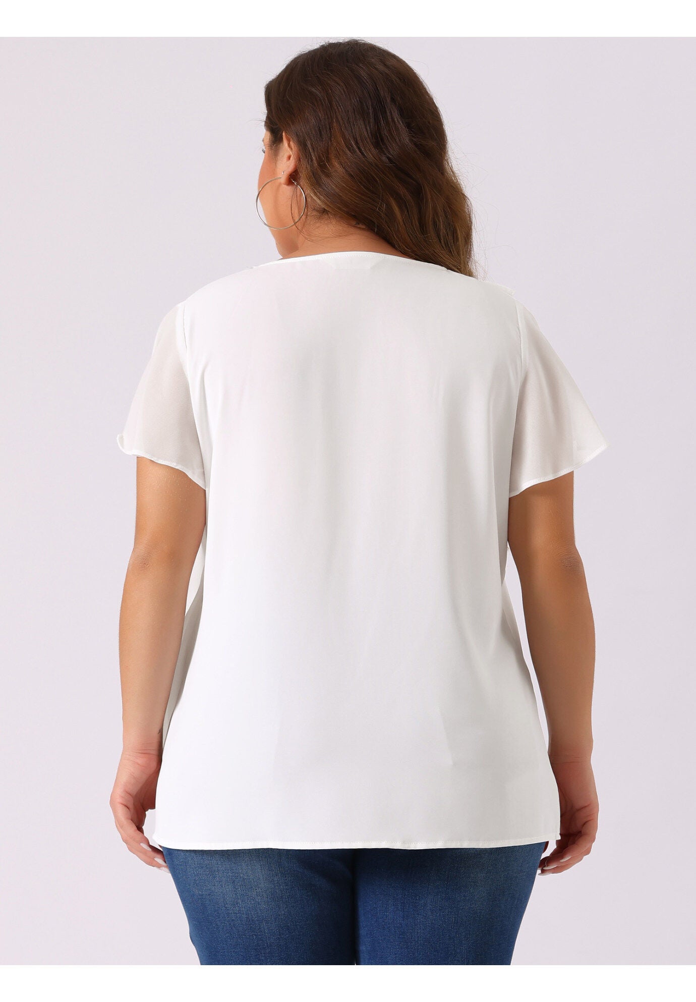 Flutter Sleeves Blouse V Neck Layer Chiffon Ruffle Top, White / White, alternate image number 3