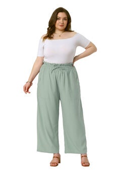 Baggy Wide Leg Elastic High Waist Palazzo Pants with Pockets