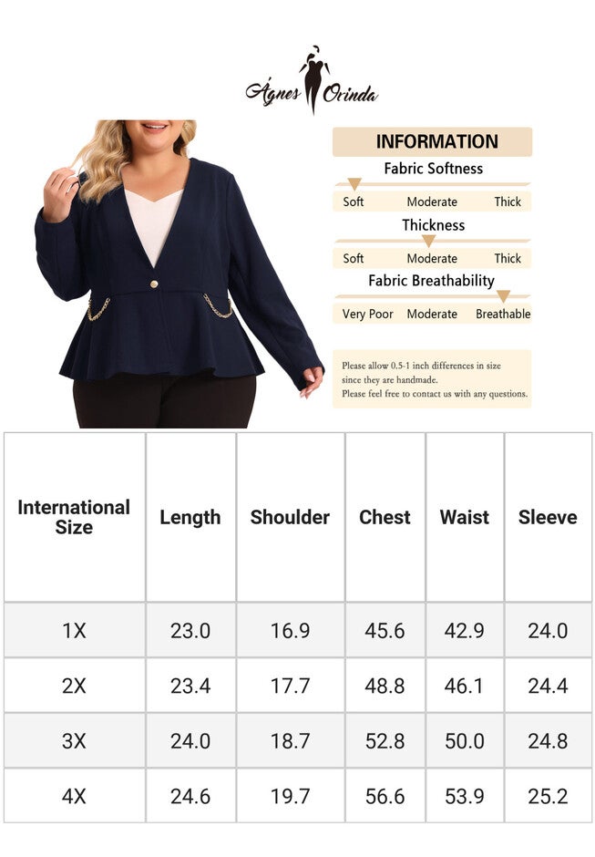 BUTTON CHAIN OFFICE PEPLUM BLAZER, Navy Blue / Navy, alternate image number null