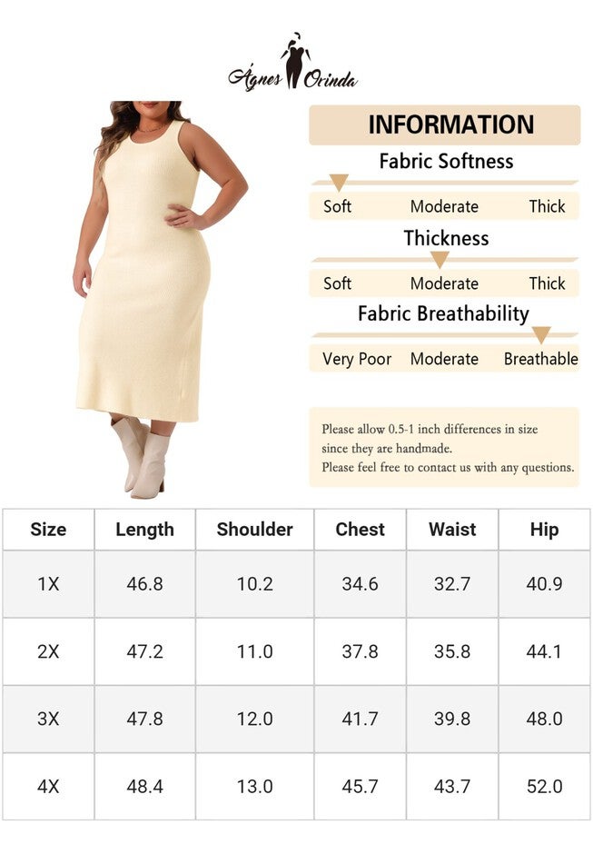 Crew Neck Sleeveless Knit Bodycon Midi Sweater Tank Dress, Beige / Beige, alternate image number null