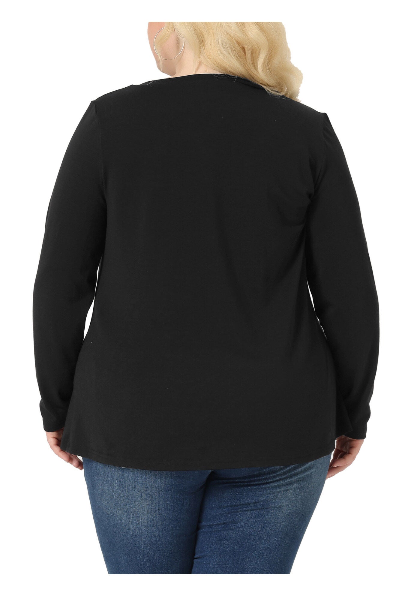 LONG SLEEVE TUNIC TOP V NECK LOOSE T SHIRT, Black / Black, alternate image number 3
