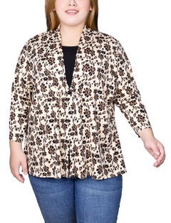 Puff Print 3/4 Sleeve Two-Fer Top