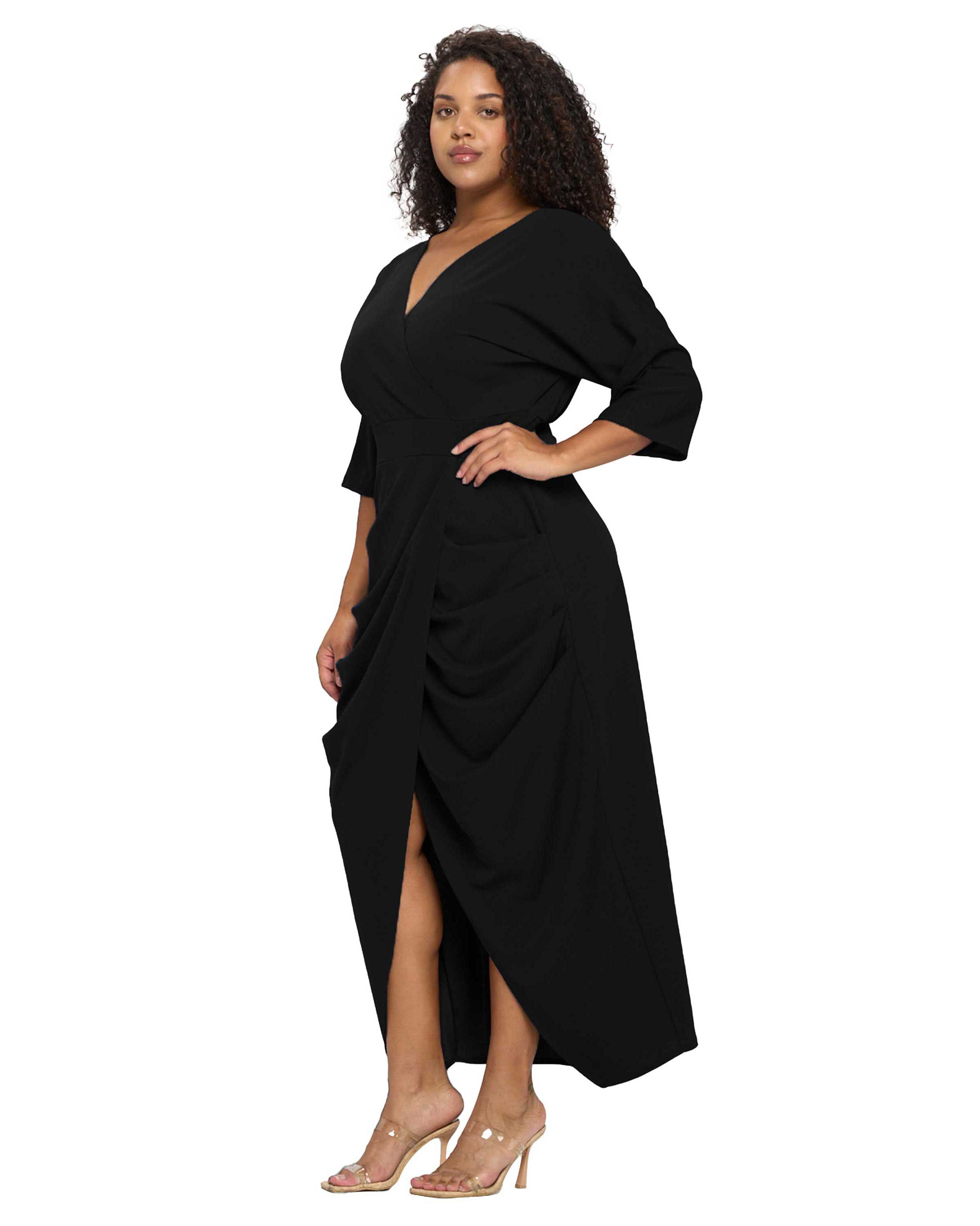 JULIETTE WRAP MAXI DRESS, Black / Black, alternate image number 2