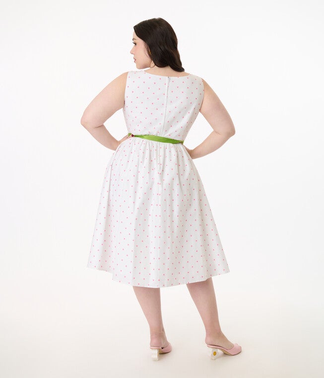 Smak Parlour Plus Size Pink Pin Dot Tulip Sleeveless Swing Dress, Pink / Pink, alternate image number 2