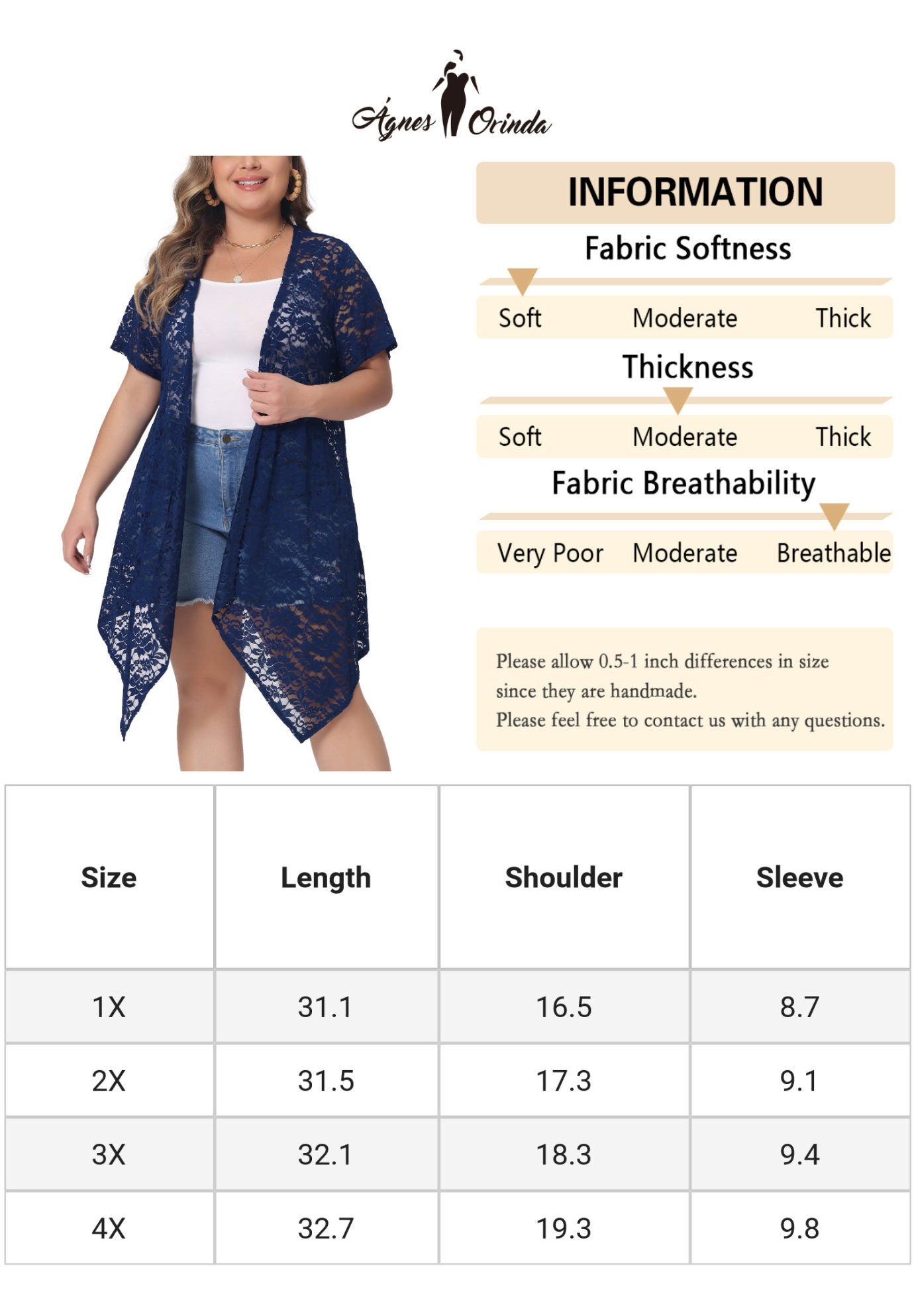 Lace Crochet Cardigan Open Front Short Sleeves Sheer Cover Up, Royal Blue / Royal Blue, alternate image number 4