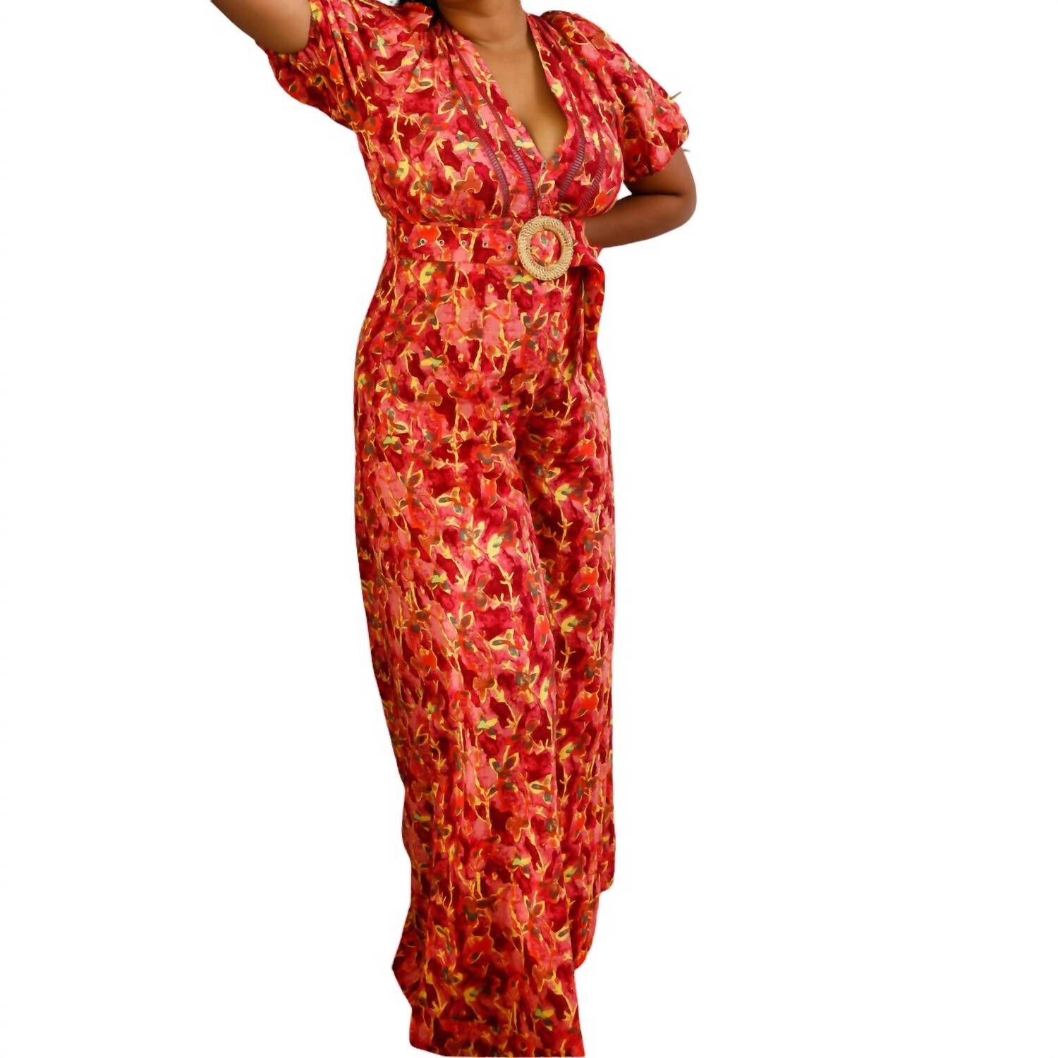 Floral Cotton Jumpsuit, Orange / Orange, alternate image number 1