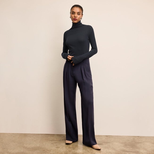 Axam Layering Turtleneck - Organic Ribbed Pima Cotton, Dark Navy / Navy, alternate image number 3