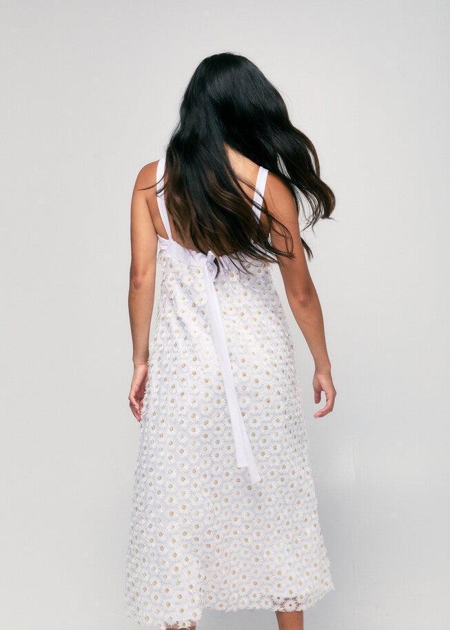 White Daisy Midi Dress, White / White, alternate image number 2