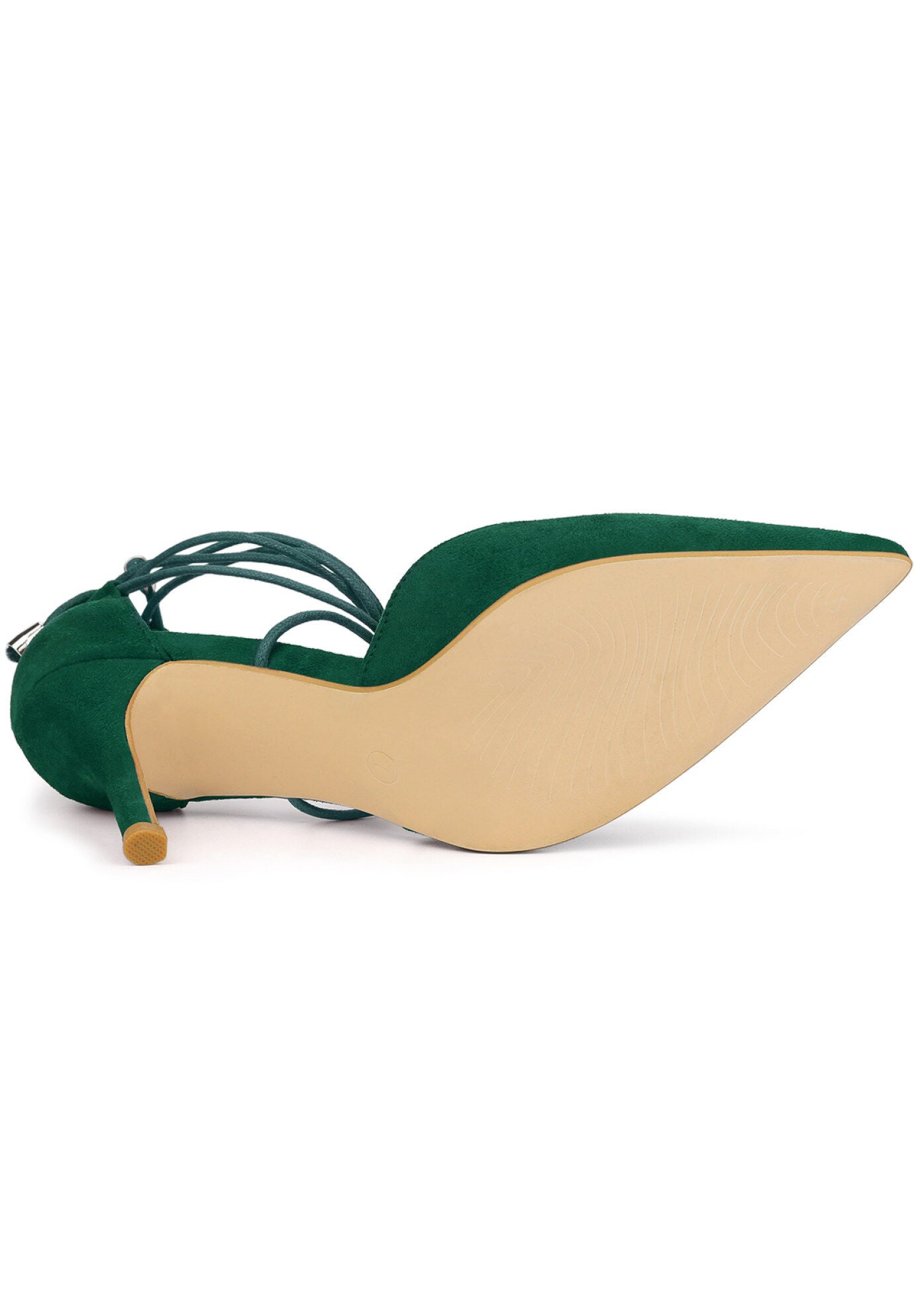 Pointed Toe Lace Up Stiletto Heels Dress Pumps, Green / Hunter Green, alternate image number 4