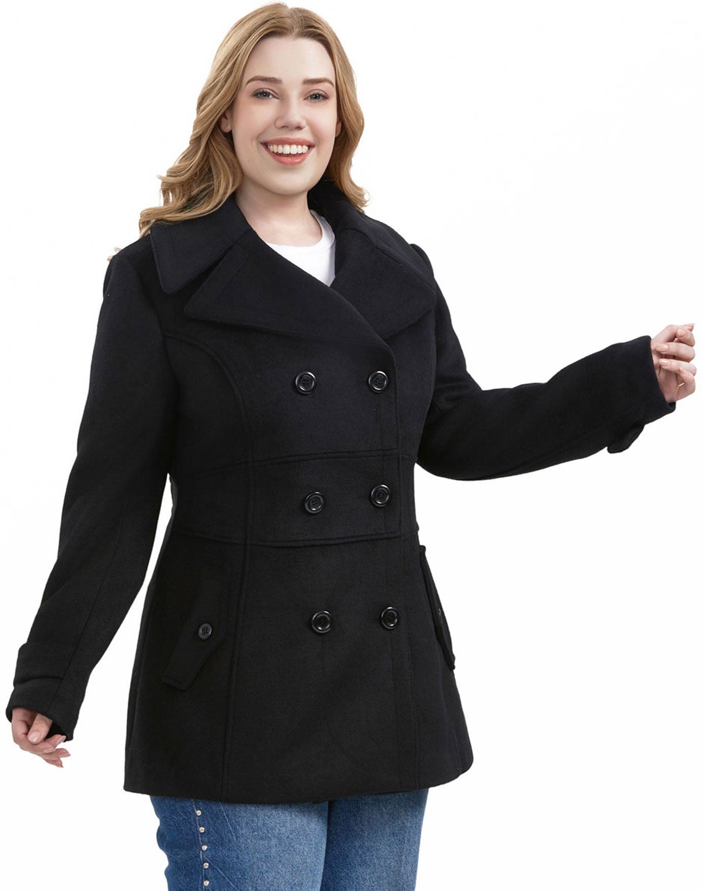 Wool Blend Peacoat, Black, alternate image number 1
