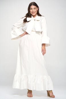 POPLIN BELL SLEEVE TOP AND SKIRT SET
