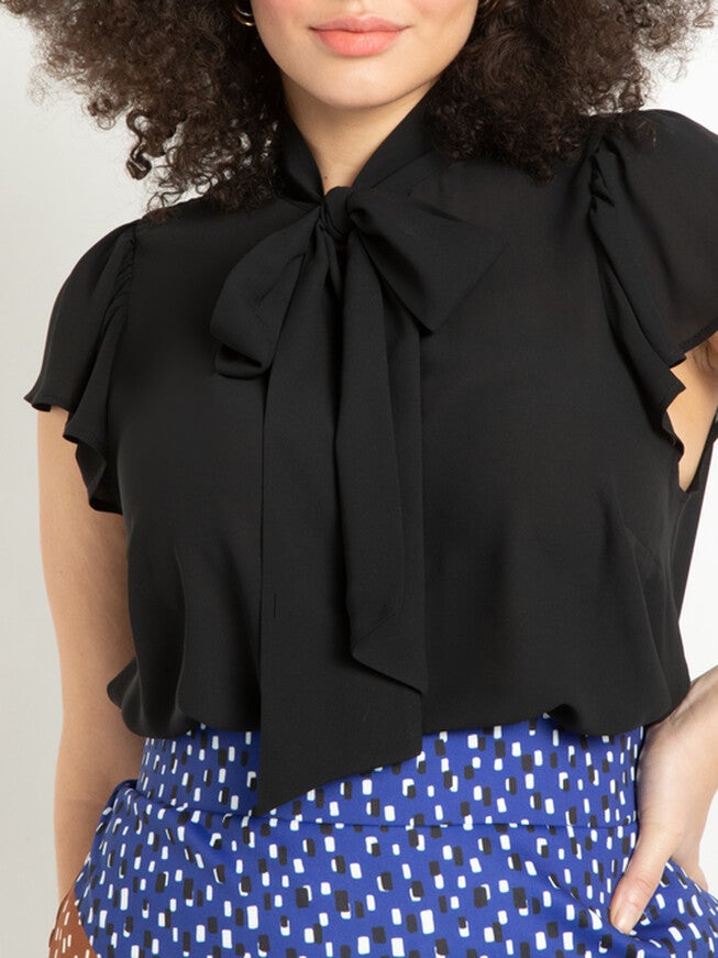 Willow Flutter Sleeve Blouse, Black / Black, hi-res image number 0