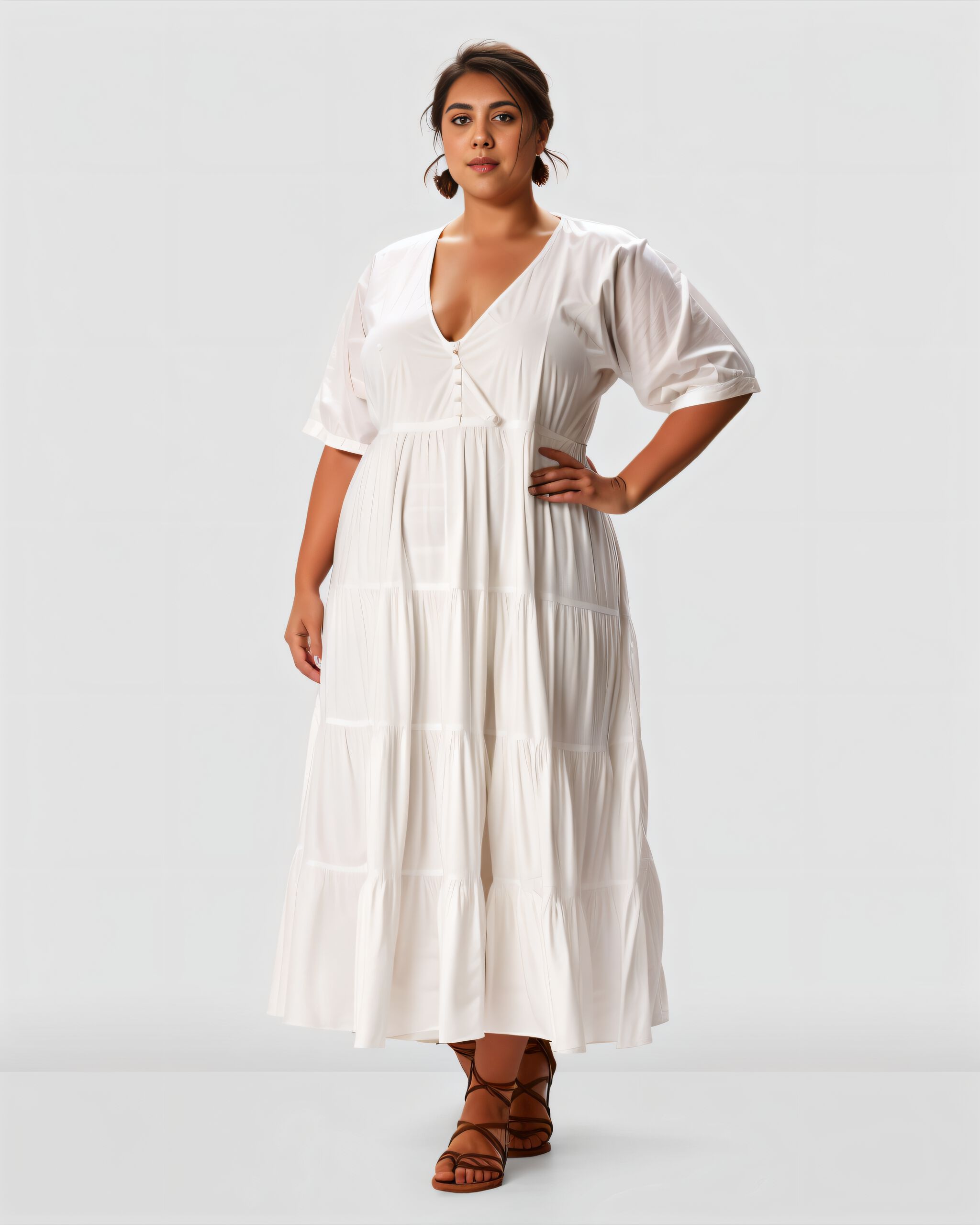 Dolman Sleeve Cotton Poplin Tiered Dress, , alternate image number 3