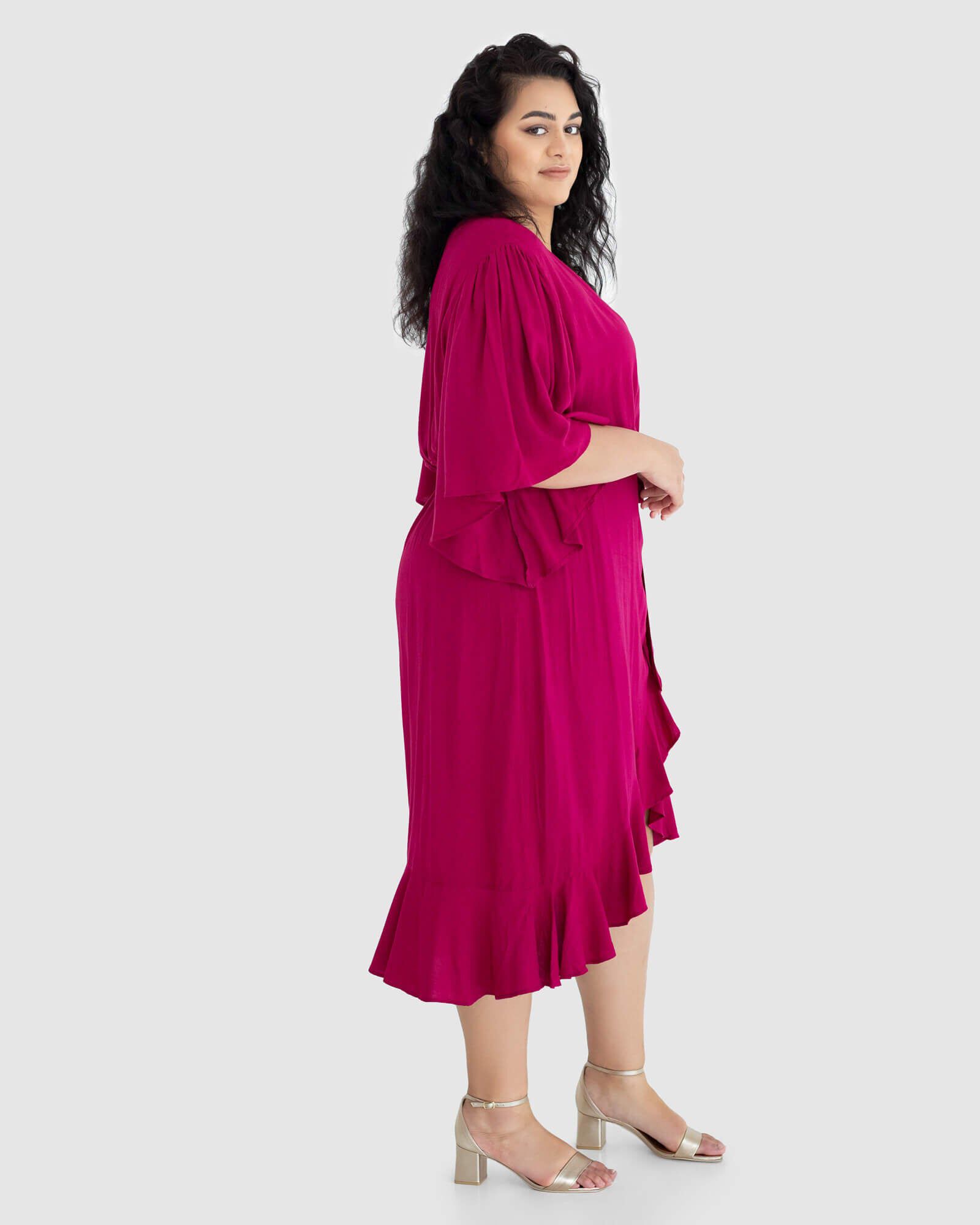 Gabrielle Short Sleeve Wrap Dress, French Plum / Magenta, hi-res image number 0