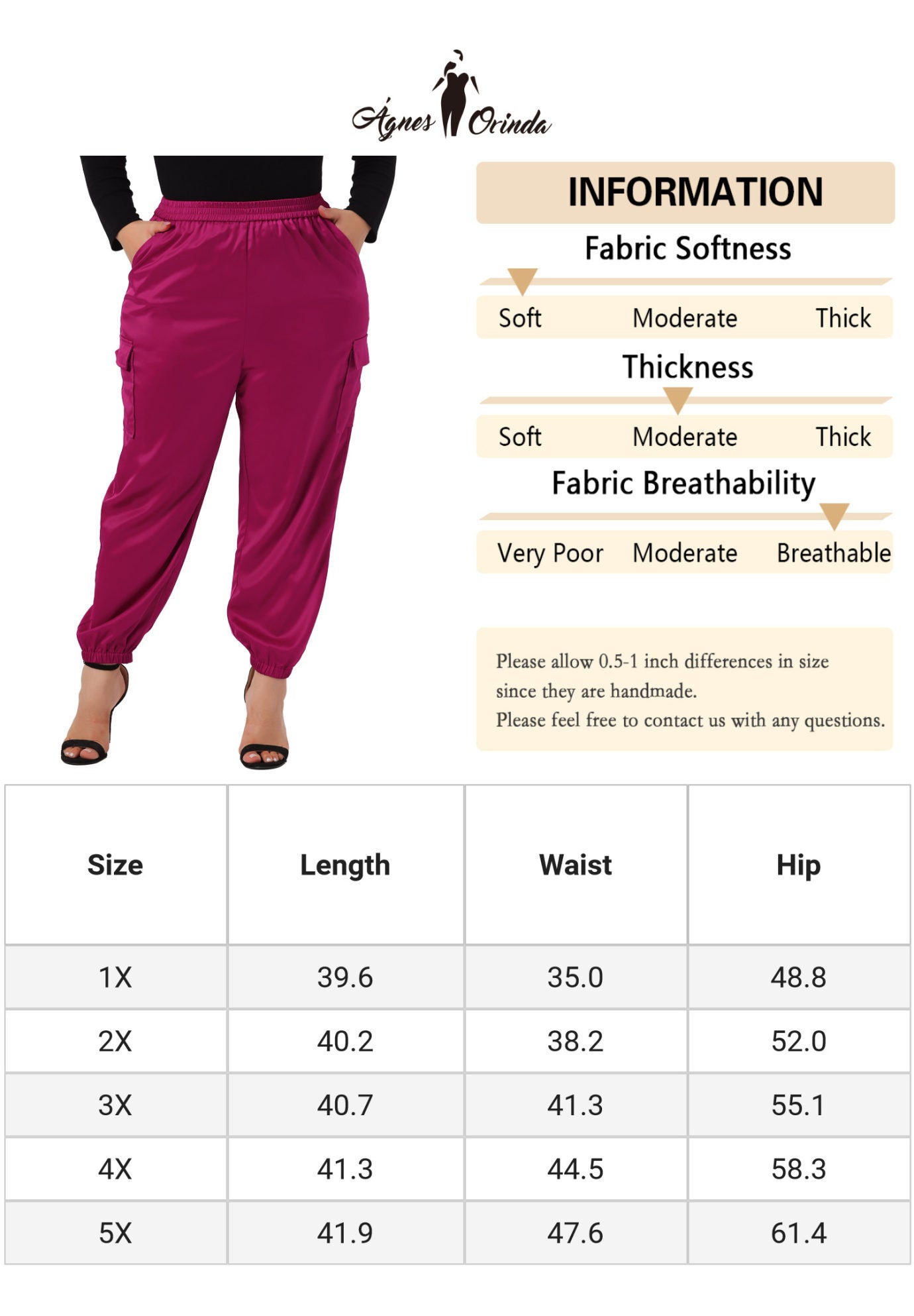 SATIN JOGGERS ELASTIC WAIST ATHLEISURE ANKLE LENGTH CARGO PANTS, Hot Pink / Pink, alternate image number 3