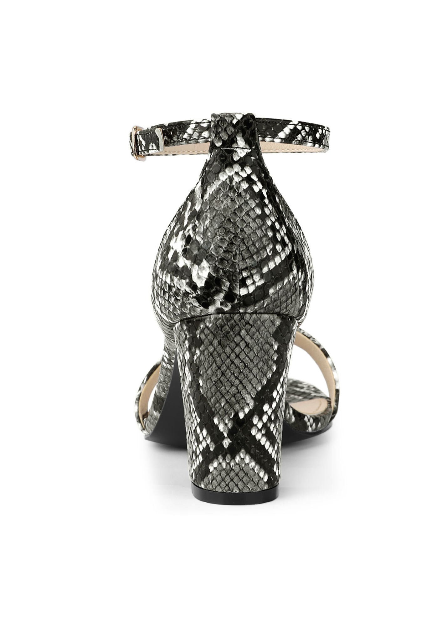 Snakeskin Ankle Strap Snake Chunky Heel Sandals, Black Snake / Black, alternate image number 2