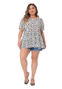 Polka Dots Crew Neck Short Sleeve Peplum Top