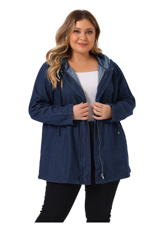 HOODIE LAYERED DRAWSTRING UTILITY DENIM JACKET, Black Blue / Navy, alternate image number 1