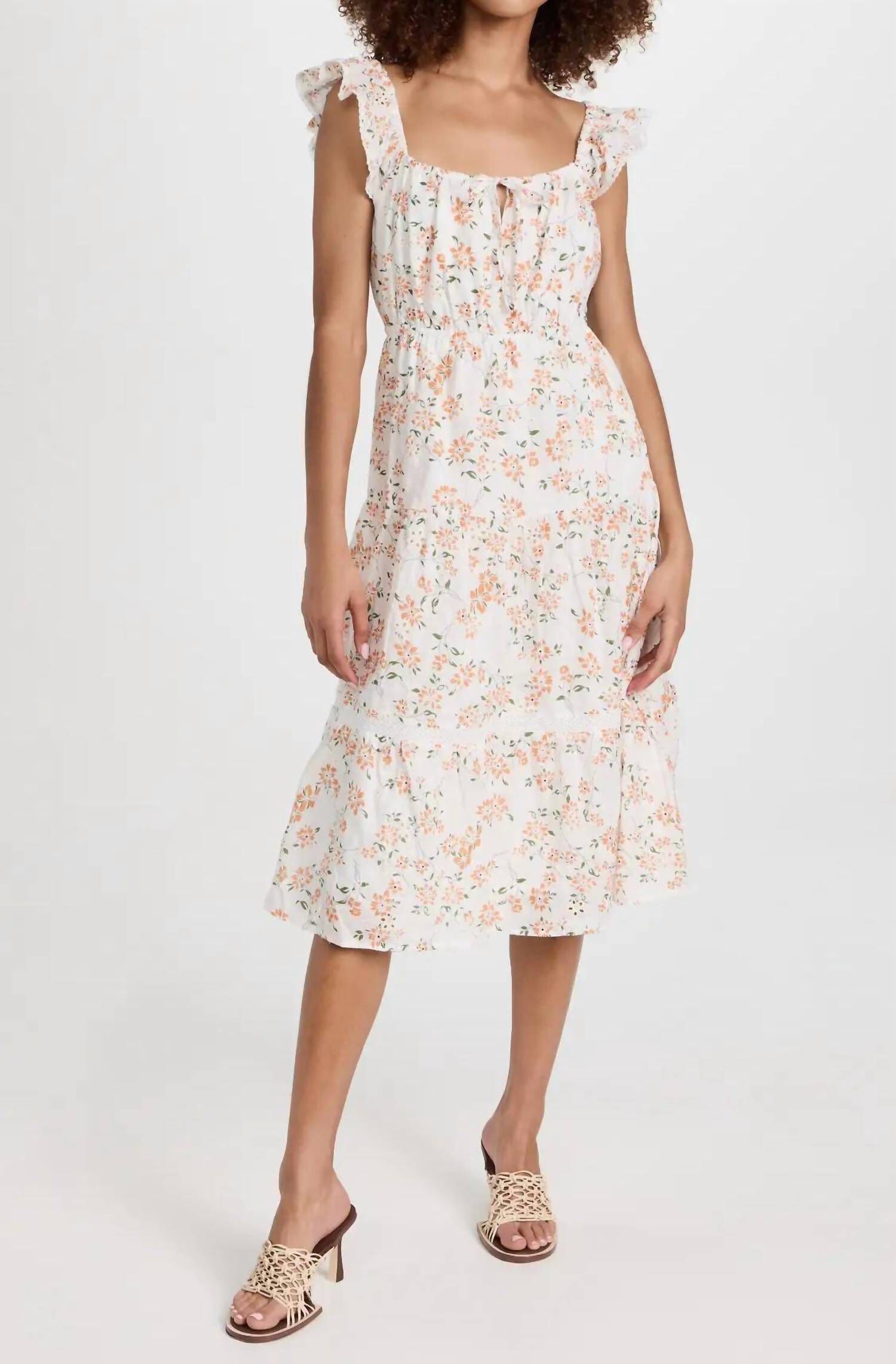 ACROPOLIS HILLS MIDI DRESS IN ORANGE FLORAL, Orange Floral / White, alternate image number 4