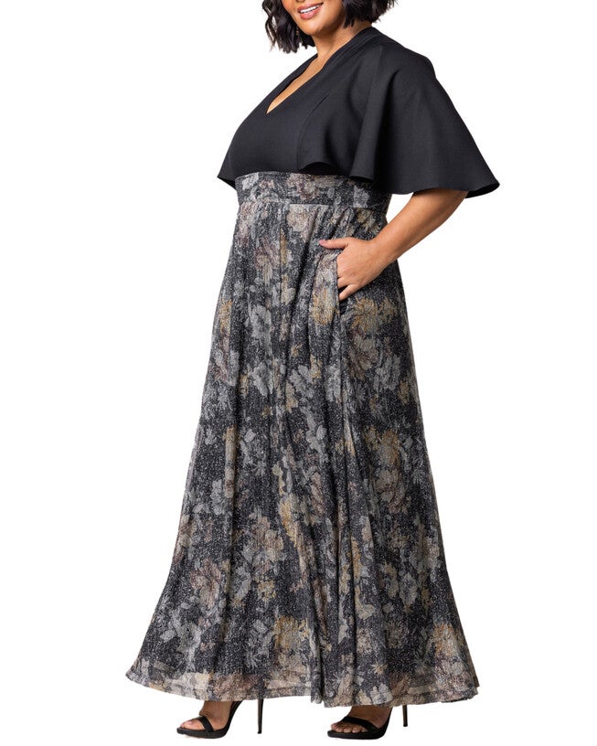 Avisa A-Line Evening Gown, GILDED FLORALS / Charcoal Grey, alternate image number 3
