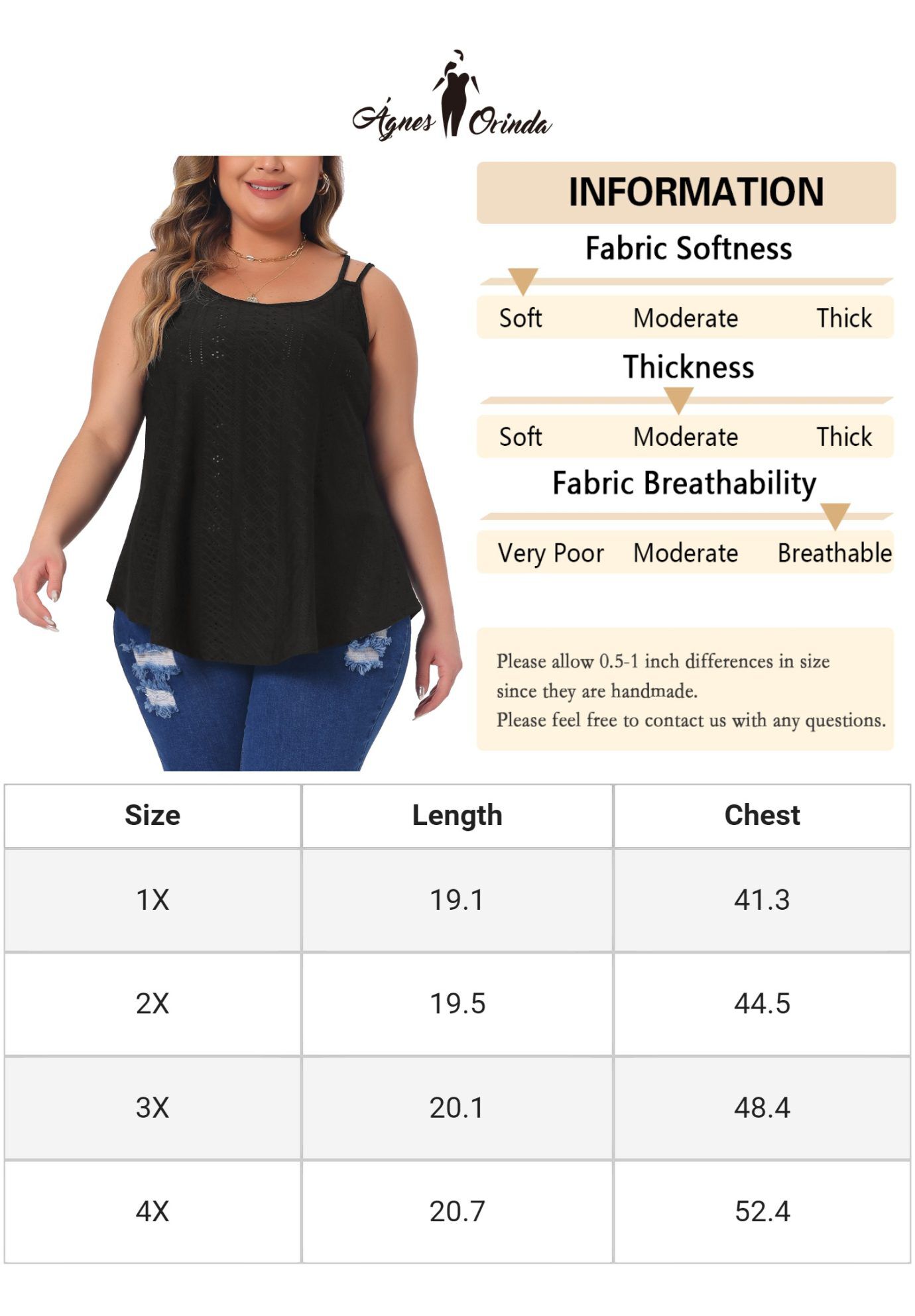 Eyelet Embroidery Sleeveless Spaghetti Strap Loose Fit Cami Tank Top, Black / Black, alternate image number 2