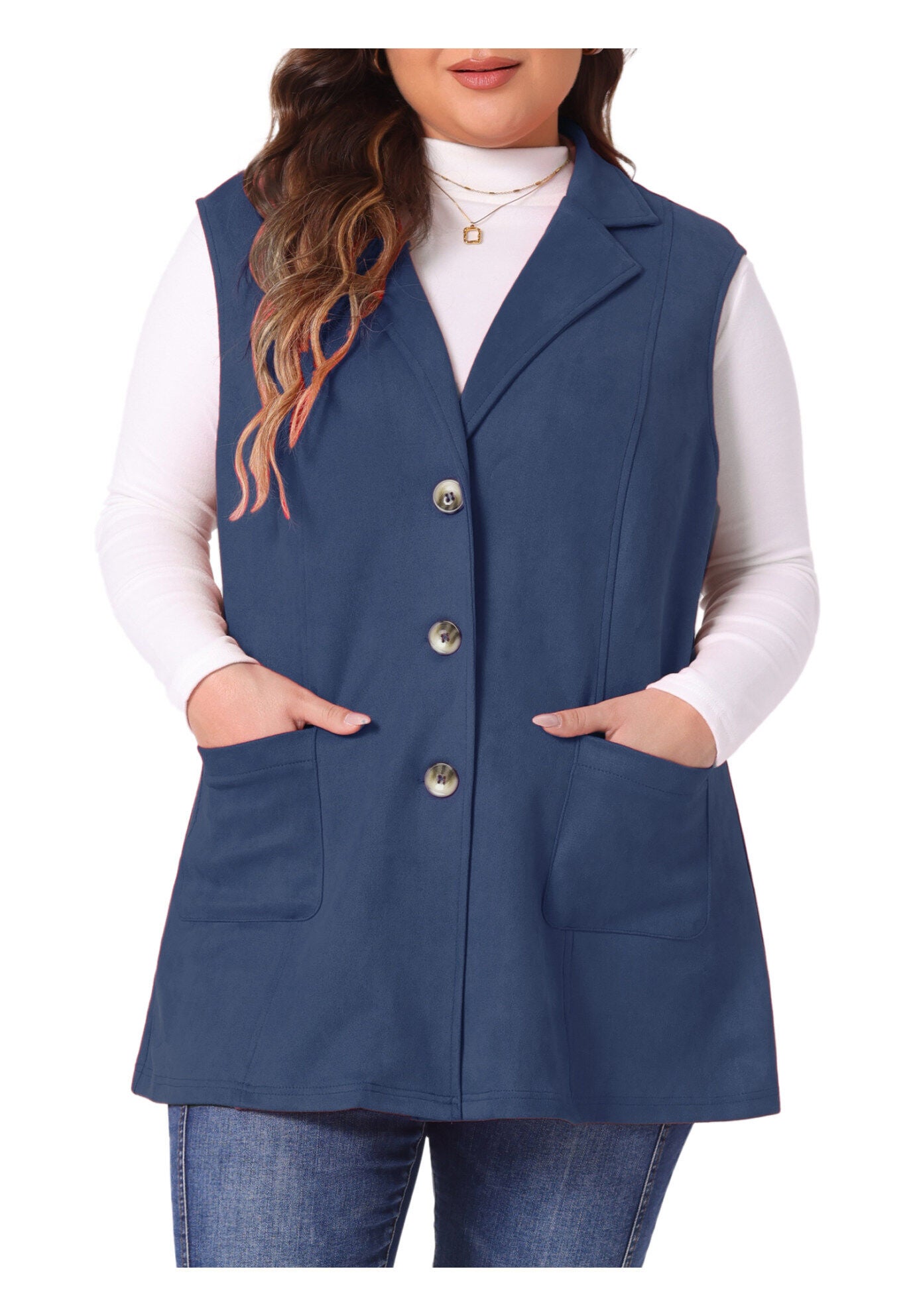 Lapel Suede Utility Vest, Dark Blue / Navy, alternate image number 2