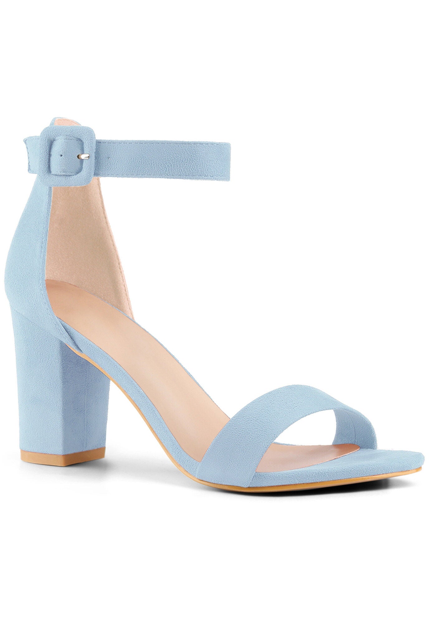 Ankle Strap Open Toe Chunky High Heels Sandals, Sky Blue / Light Blue, hi-res image number 0