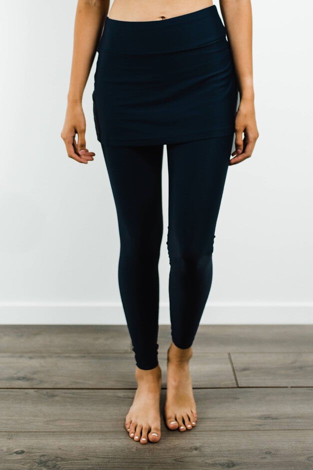 Skirted Long Swim Leggings, Black / Black, hi-res image number 0