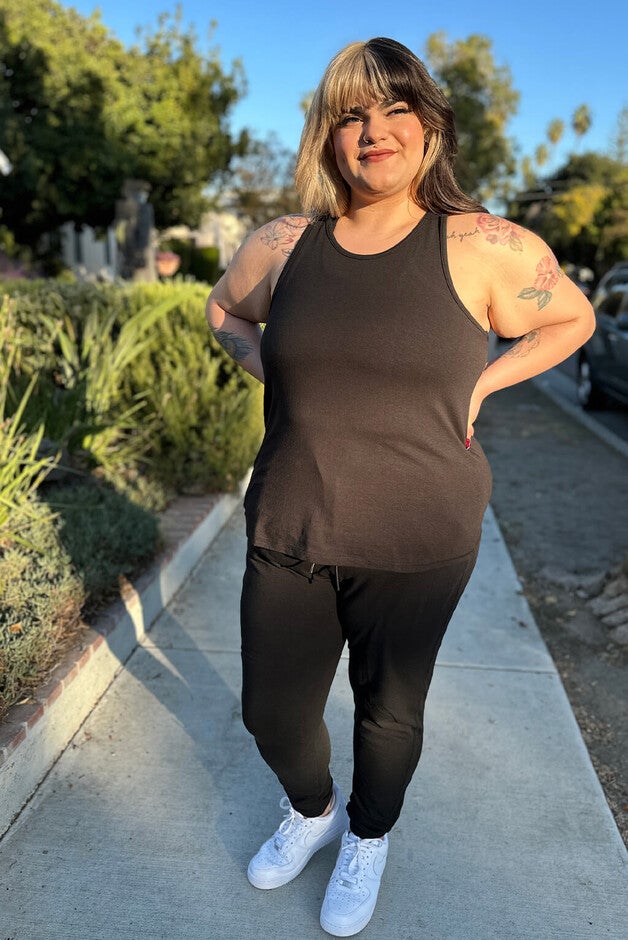 Ribbed Back Flow Tank, Black / Black, alternate image number 3