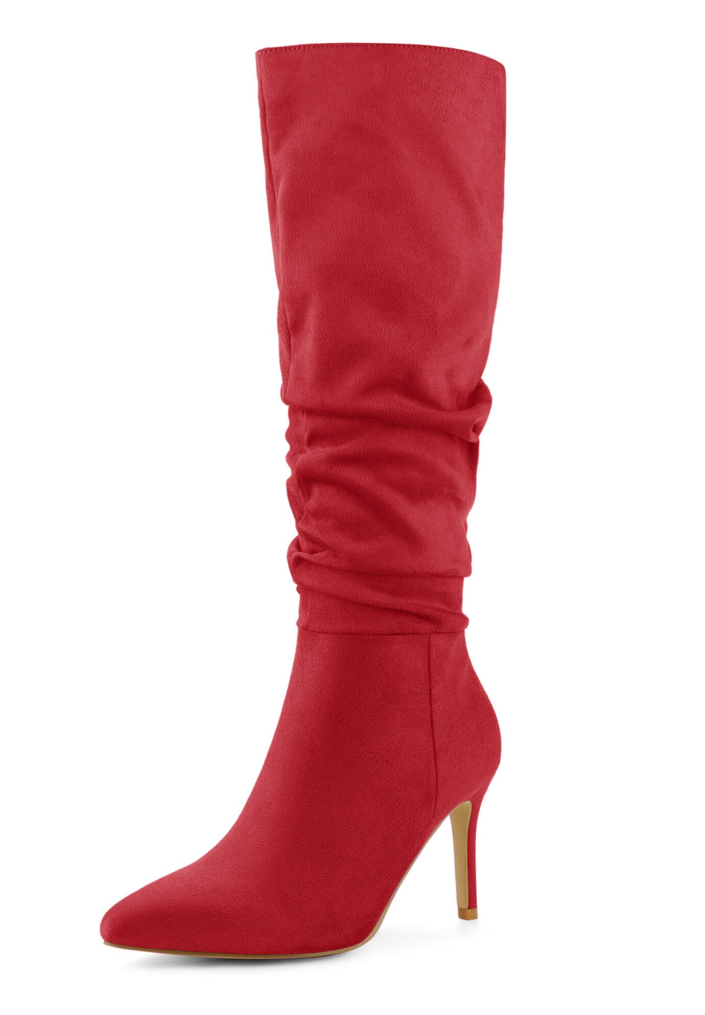 Slouch Pointed Toe Stiletto Heel Knee High Boots, Red / Red, hi-res image number 0