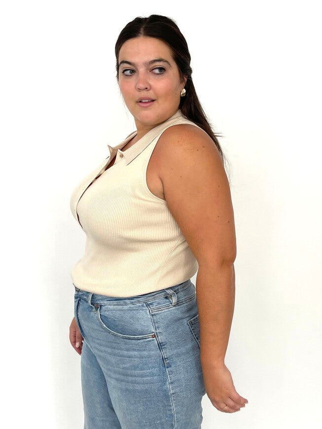 Lupine Sleeveless Button Down, Oatmeal / Cream, alternate image number 1